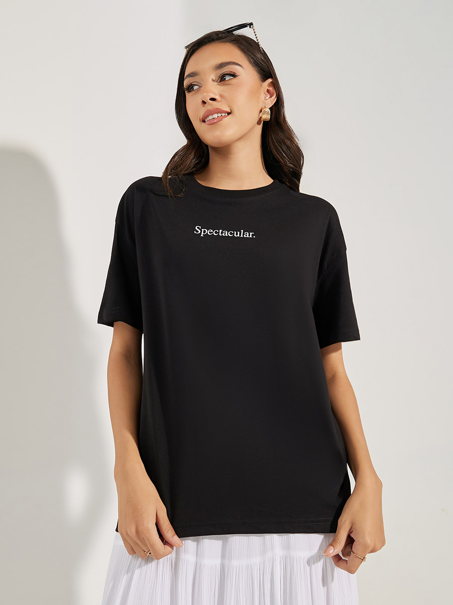 新品【OHOTORO】2way Shirring T-Shirt BLACK Buy Oversized Spectacular Slogan Drop Shoulder T-Shirt Black
