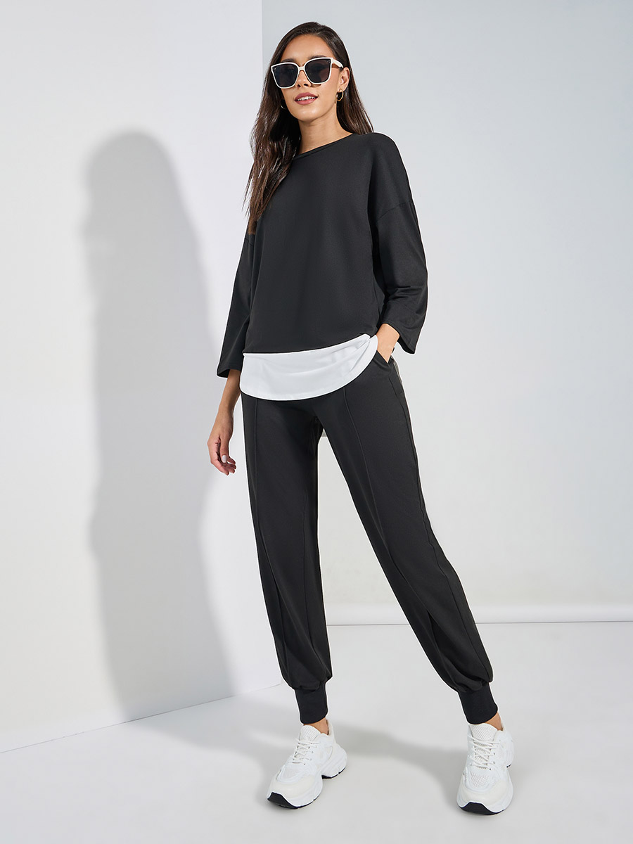 Oversized Layered T-Shirt and Pintuck Detail Joggers Co-Ords For