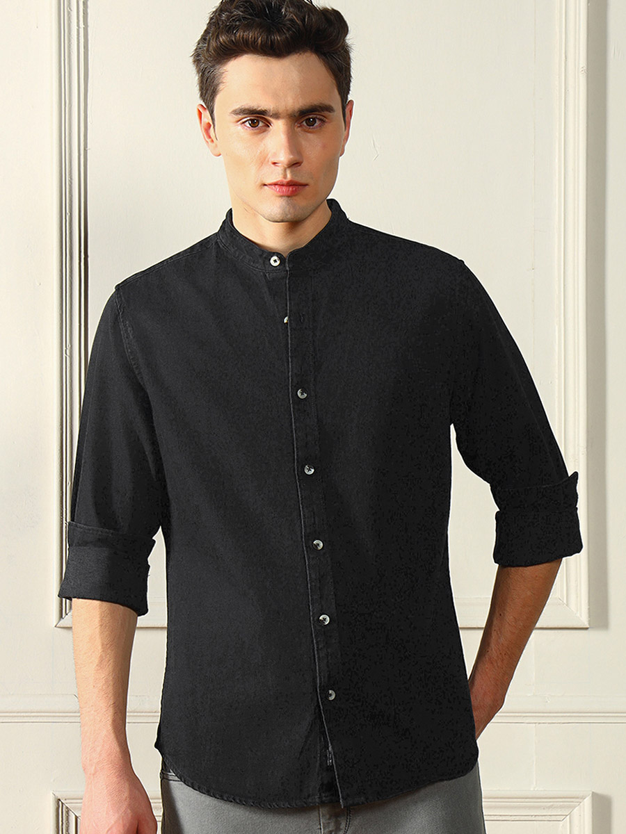 Mandarin Collar Solid Casual Shirt For Men at Saudi Styli