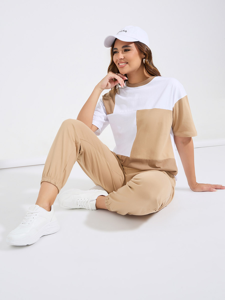 Buy Color Block Patch Oversized T-Shirt and Cuffed Joggers