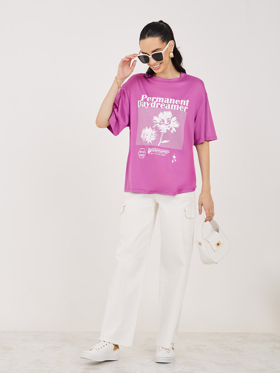 Buy Oversized Daydreamer Graphic Print T-Shirt Purple For