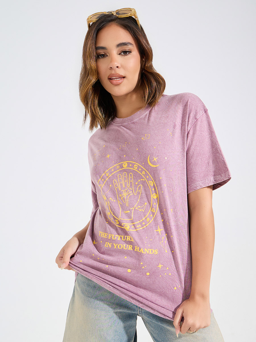 Buy Oversized Acid Wash Stars Graphic T-Shirt with Dropped