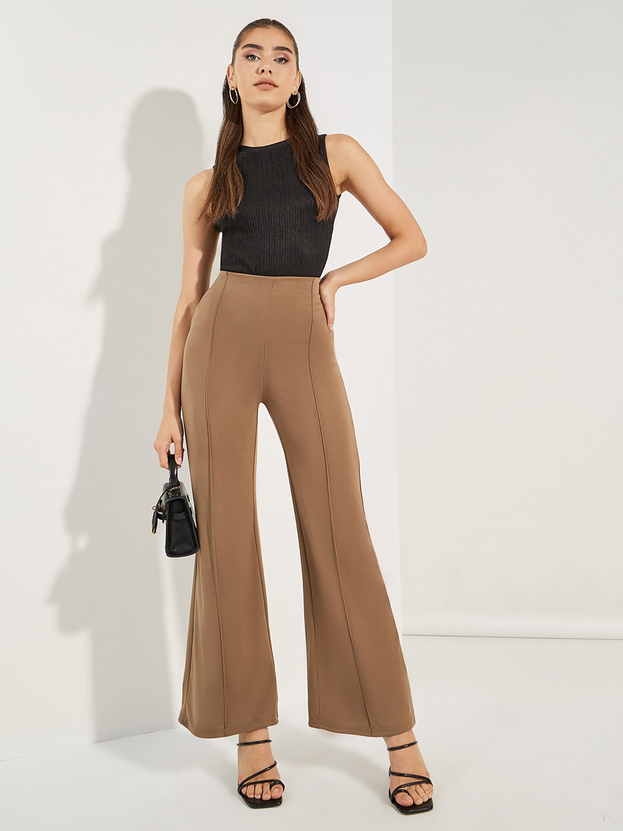 Buy Draped Wide Leg Pants with Pintuck Brown For Women