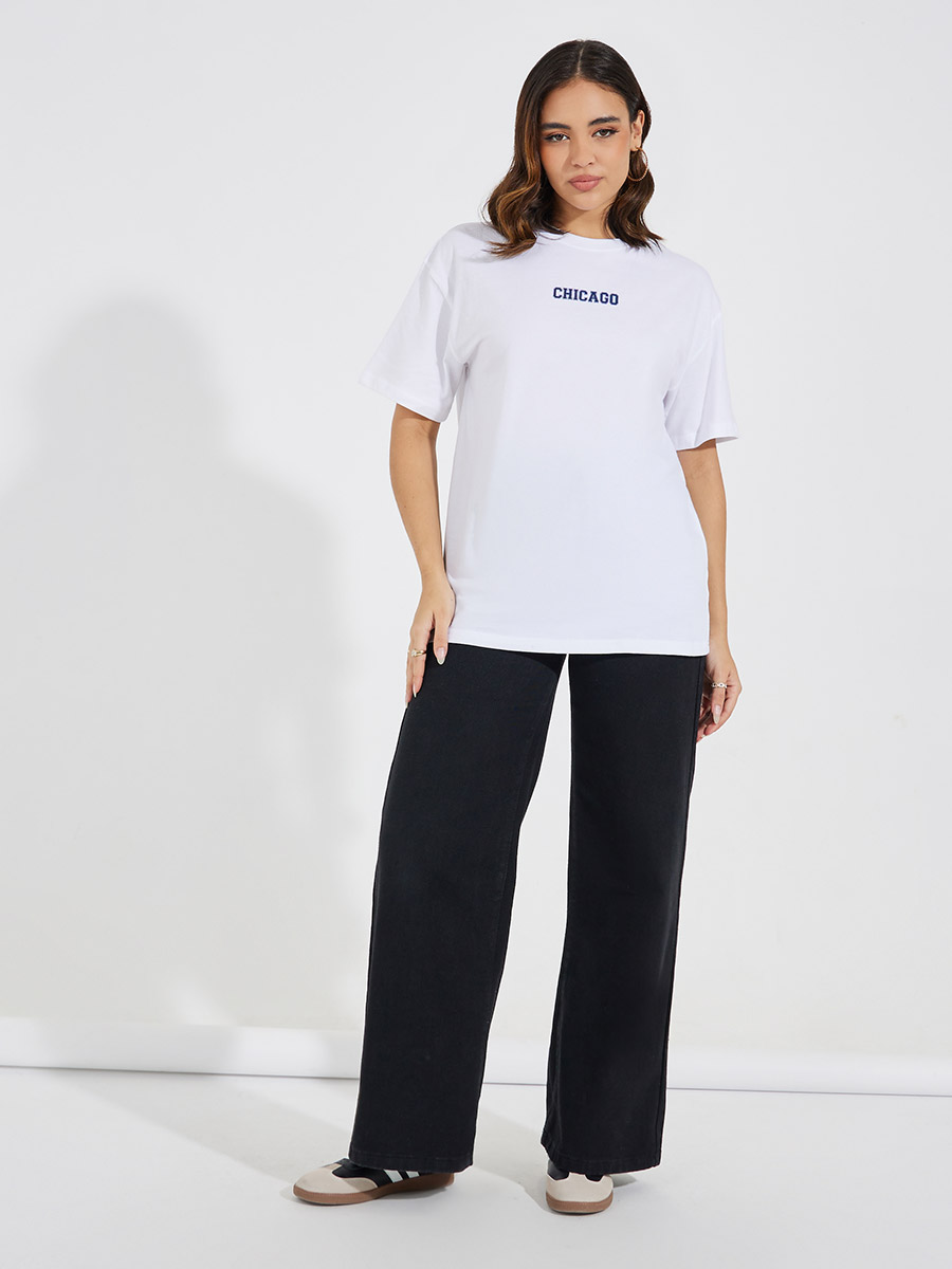 Buy Oversized Chicago Slogan T-Shirt with Dropped Shoulder