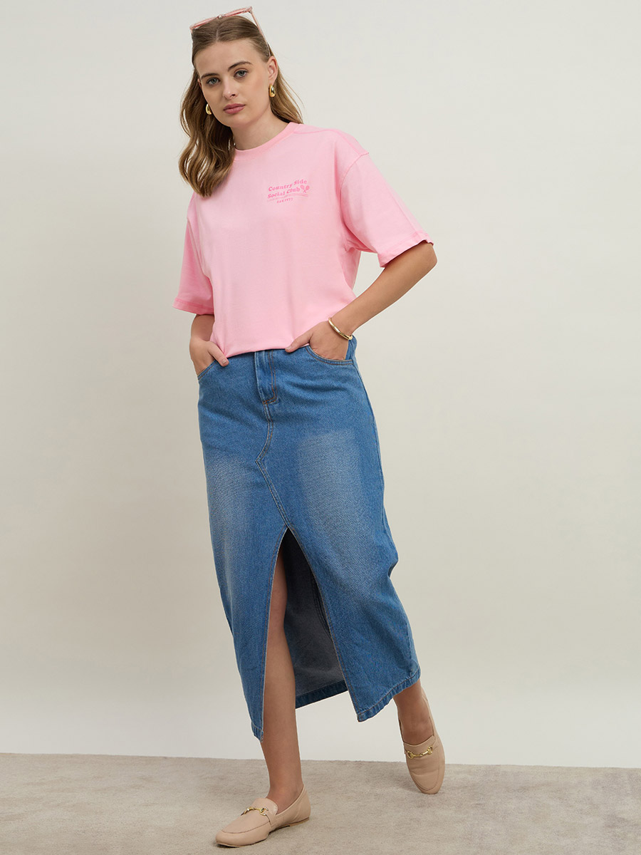 Buy Oversized Slogan Print Contrast Stitch T-Shirt with