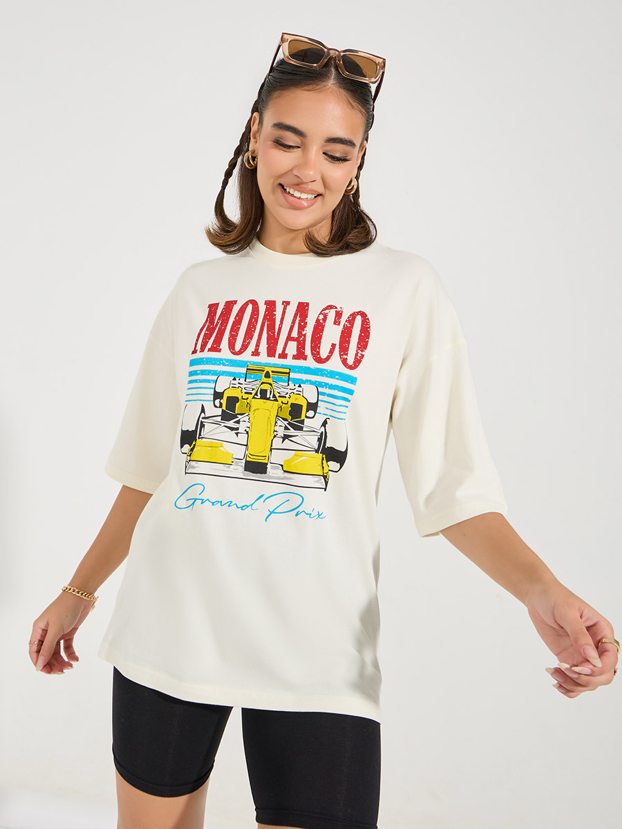 Buy Oversized Monaco Distressed Graphic T-Shirt with Dropped