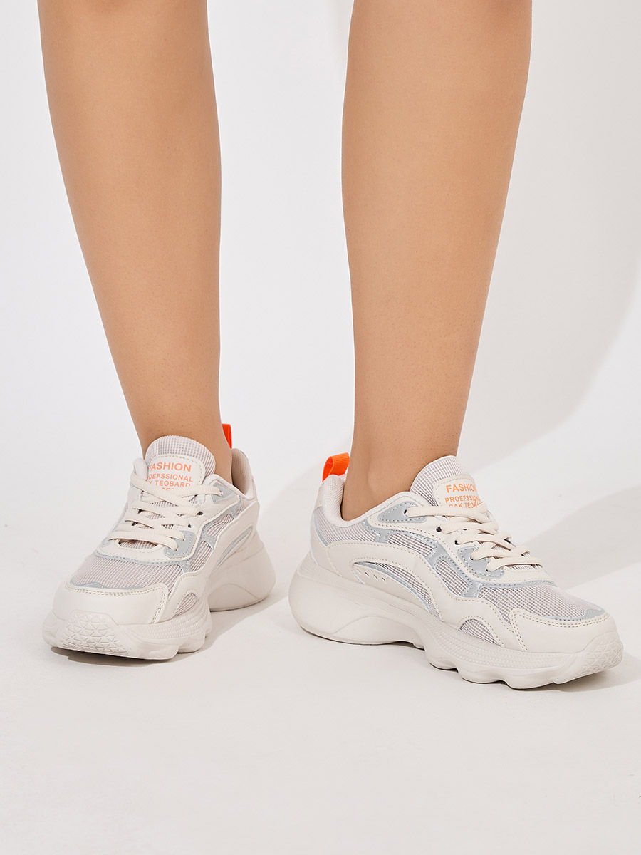 Textured Lace Up Sneakers with Pull Tab For Women at Saudi Styli