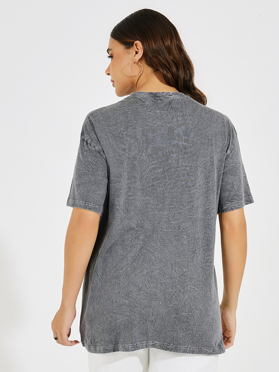 【SATIIIZ】Agen Dirty Washing Short Sleeve T-Shirt Buy Acid Wash Future Slogan T-Shirt with Dropped Shoulder
