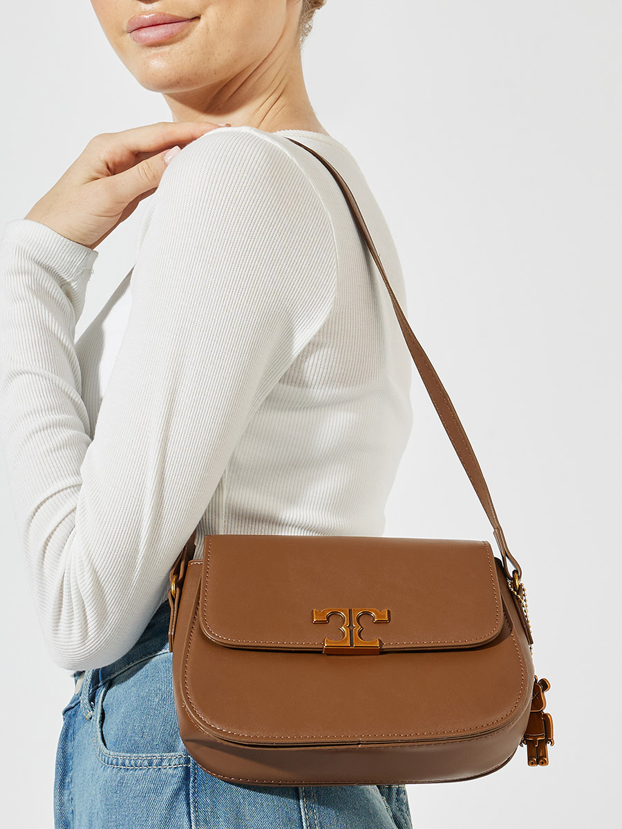 Metal Flap Accent Shoulder Bag with Key Chain For Women at Bahrain