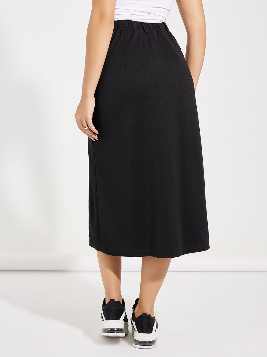 Buy Side Split Midi Skirt with Belt Loops Black For Women