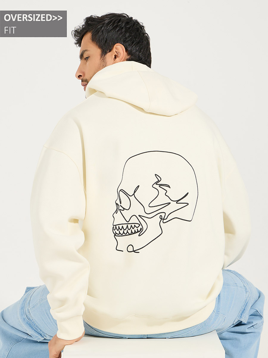 Skull Back Print Heavyweight Oversized Hoodie For Men at UAE Styli