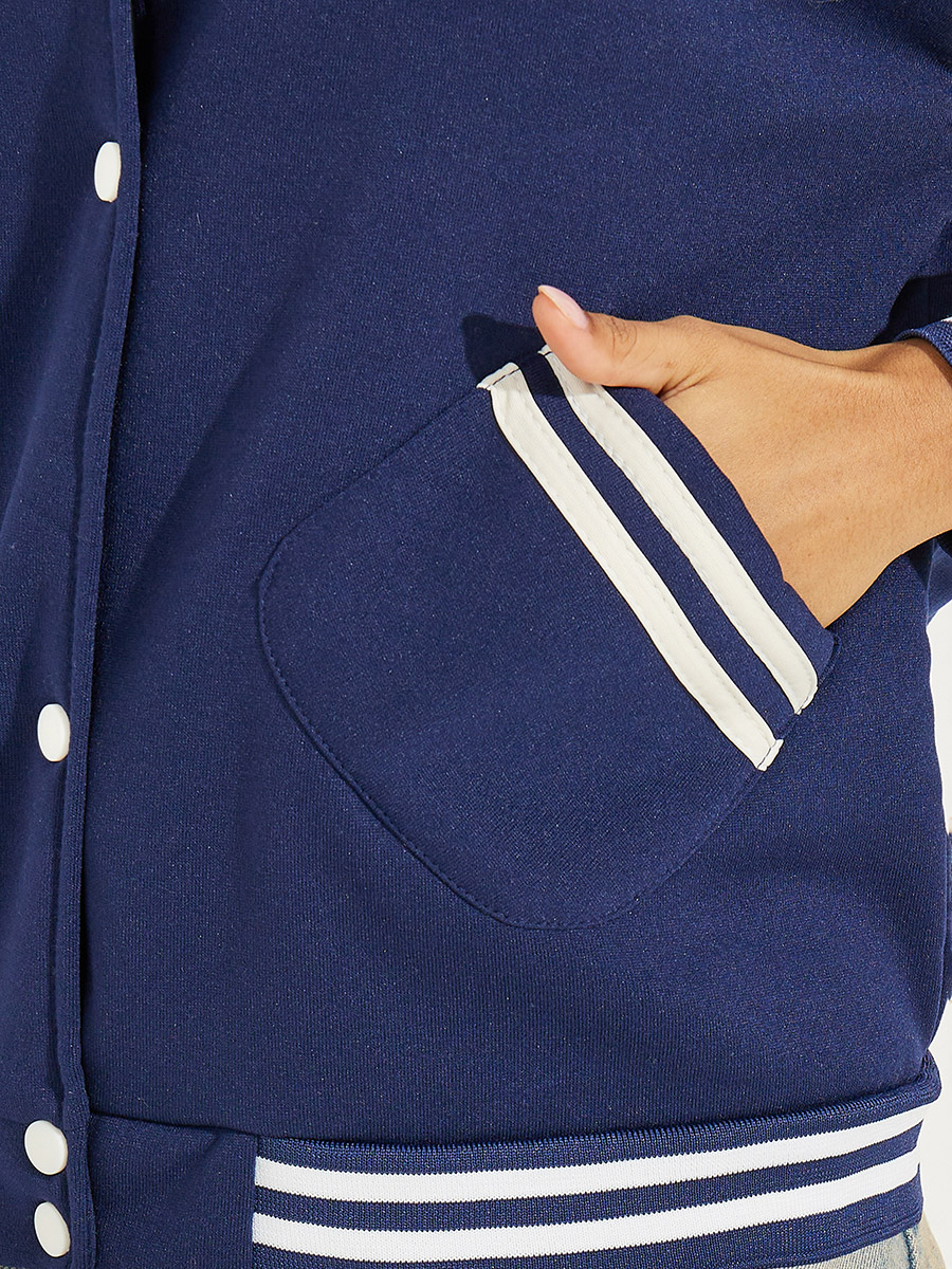 Buy Color Block Bomber Jacket Navy Blue For Women Styli Bahrain