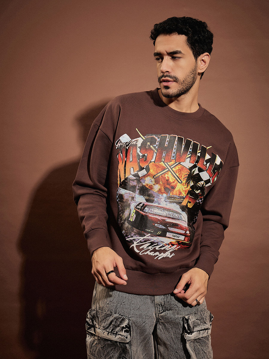 【SHAREEF】APPLE SWEAT PULL-OVER 茶 size2 Buy Nashville Graphic Print Oversized Sweatshirt Brown For