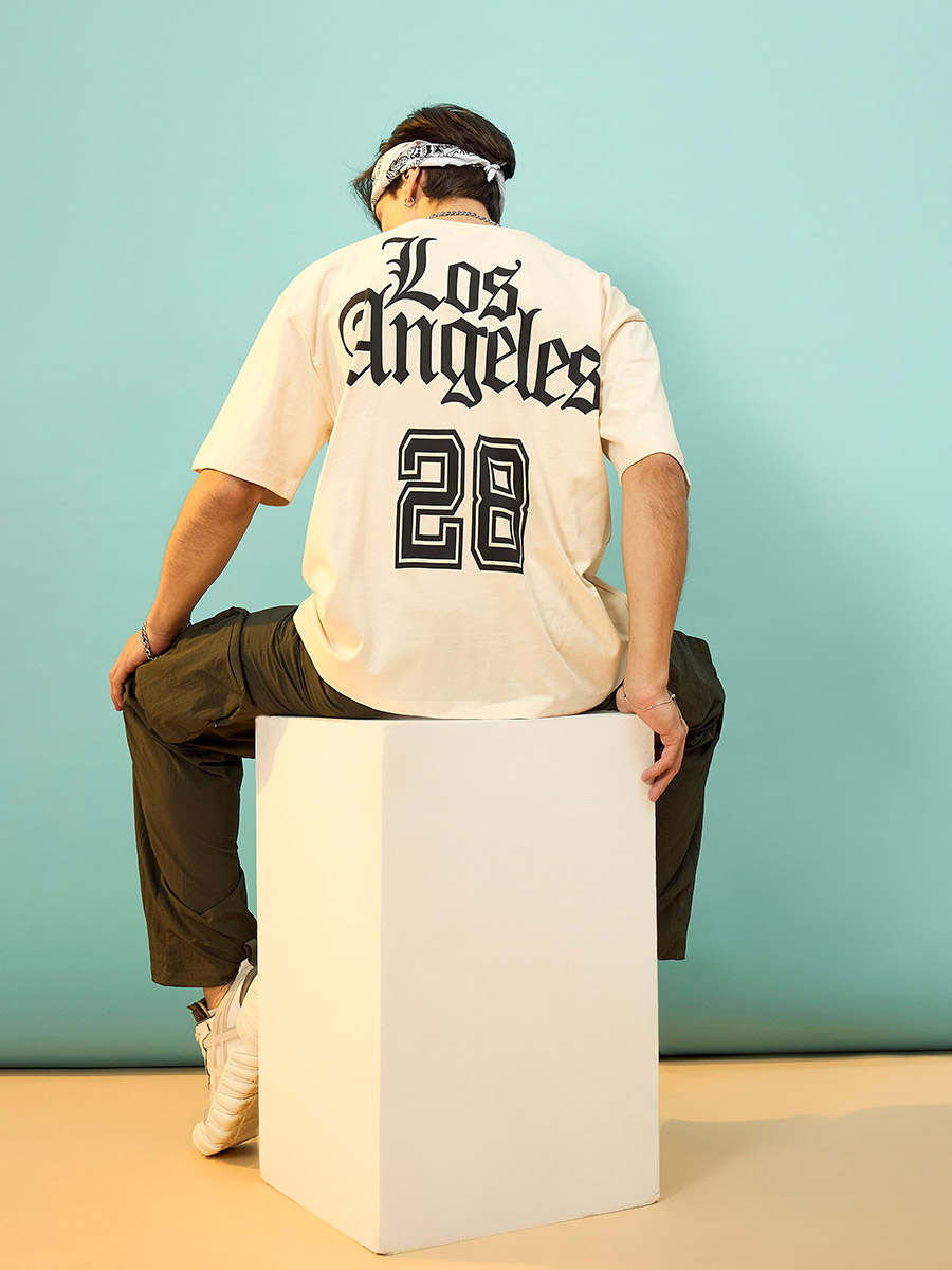 Los Angeles Print Dropped Shoulder Oversized T-Shirt For Men
