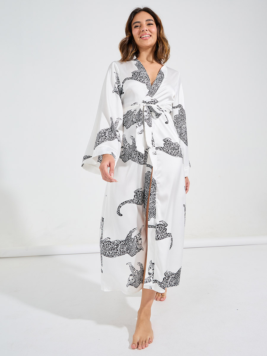 Jaguar Print Satin Midi Robe For Women at Saudi Styli