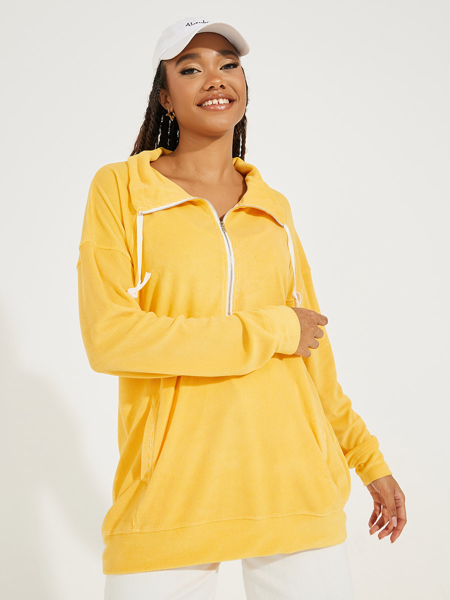 Buy Oversized Corduroy Sweatshirt with Zip Detail Yellow For Women | Styli  Kuwait