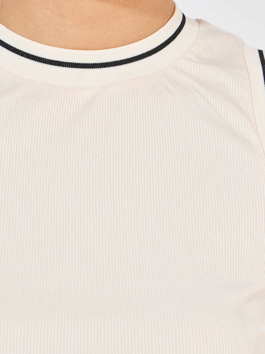 Buy Knit Sleeveless Top with Contrast Piping Off White For