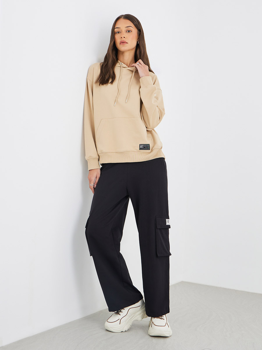 Oversized Hoodie with Badge Detail and Cargo Joggers Co-Ords For