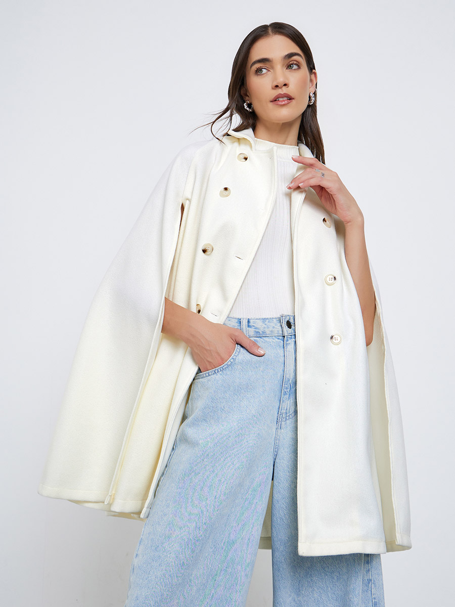 Off-White Longline Double-Breasted Cape Coat For Women at Saudi