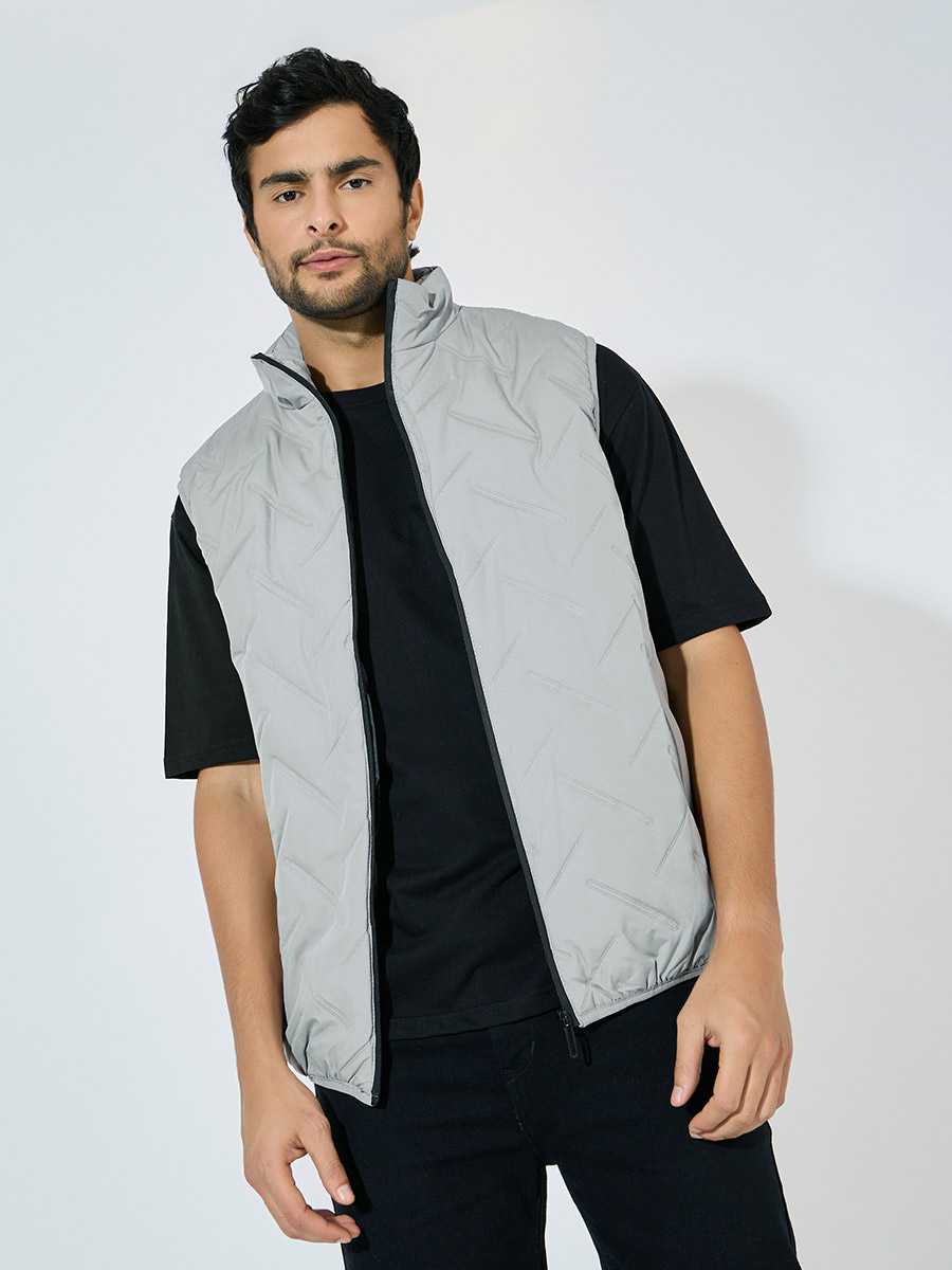 Buy Diagonal Quilted Sleeveless Puffer Jacket with Welt