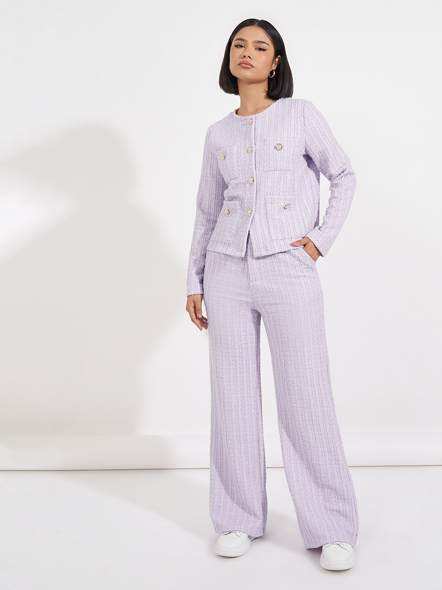 Buy Tweed Buttoned Jacket and Tailored Trouser Co-Ords Lilac