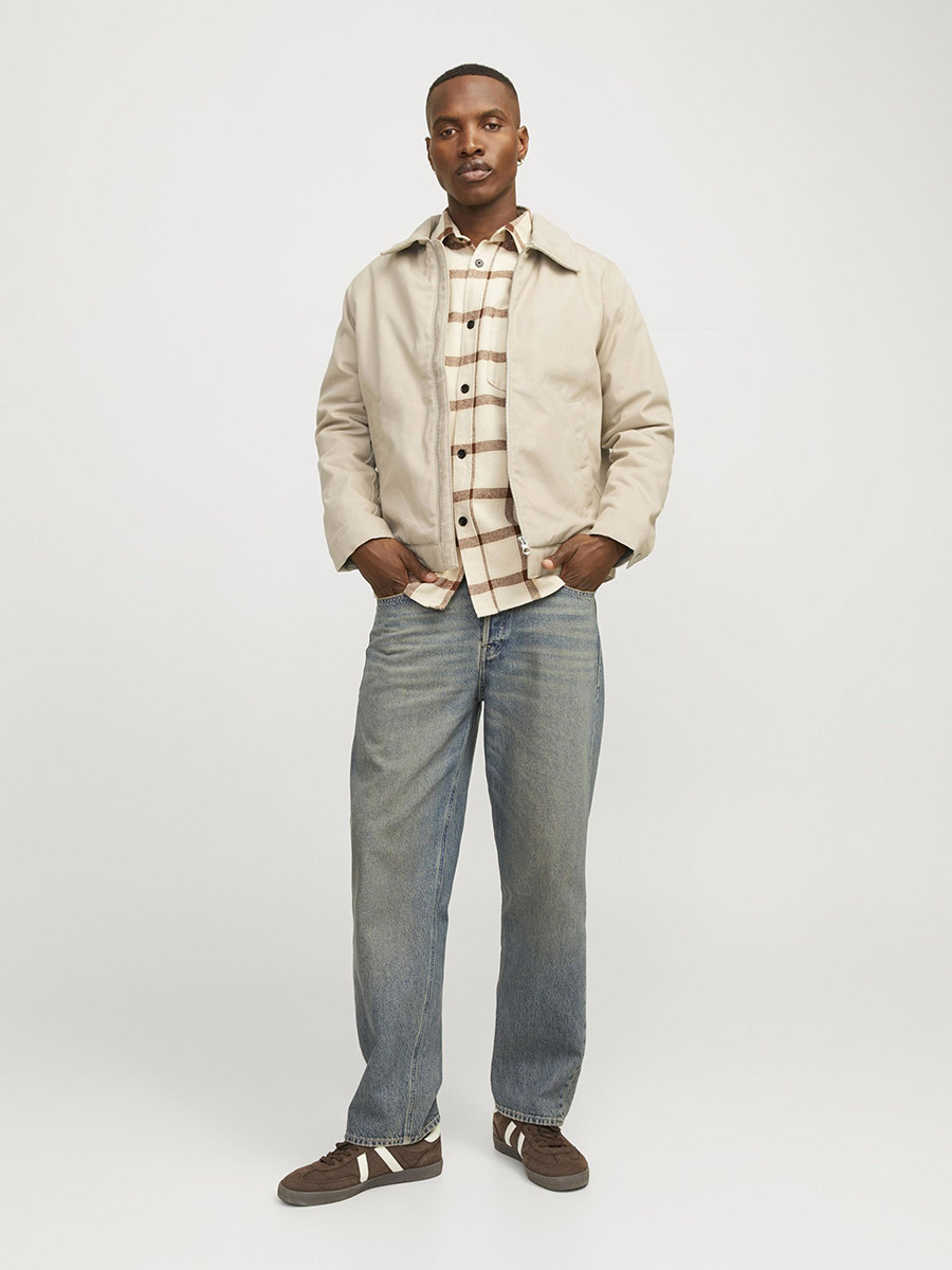 Buy Spread Collar Zip Through Bomber Jacket Beige For Men