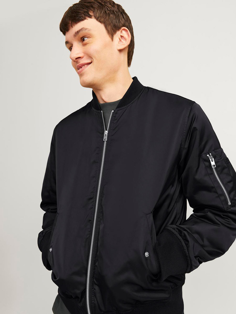 Buy Baseball Collar Full Zip Bomber Jacket Black For Men Styli
