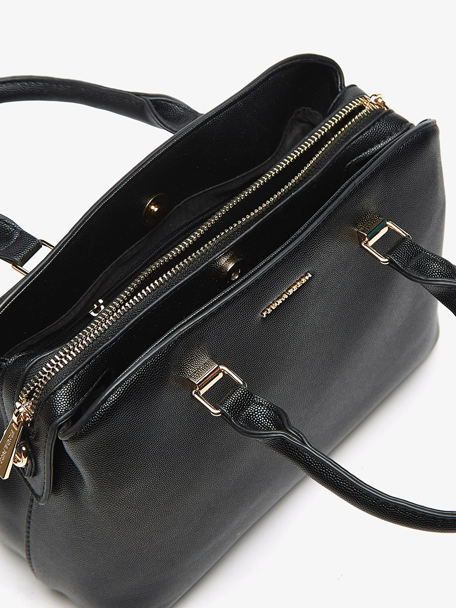 Buy Textured Tote Bag with Double Handle and Zip Closure