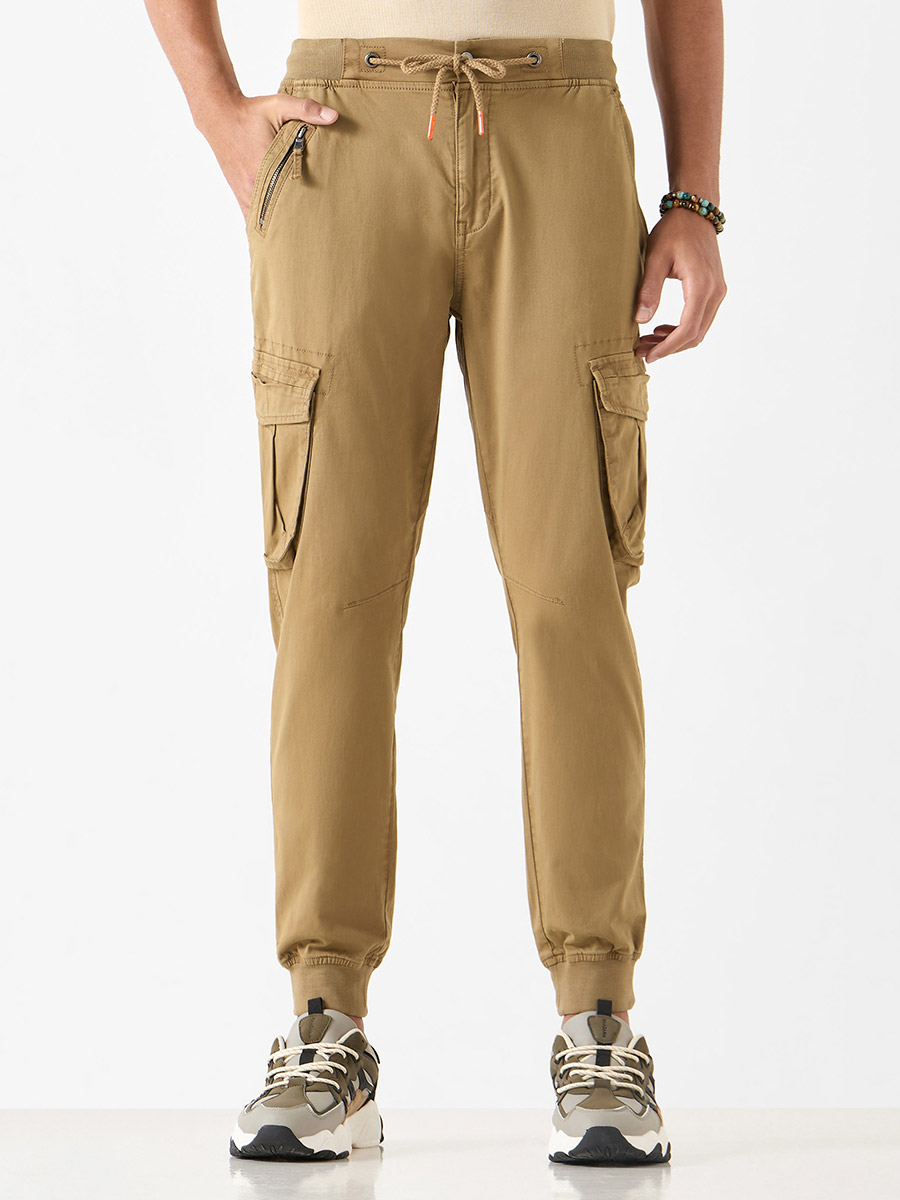 Buy Regular Fit Cargo Pants with Drawstring Closure and Pockets Brown For Men Styli UAE