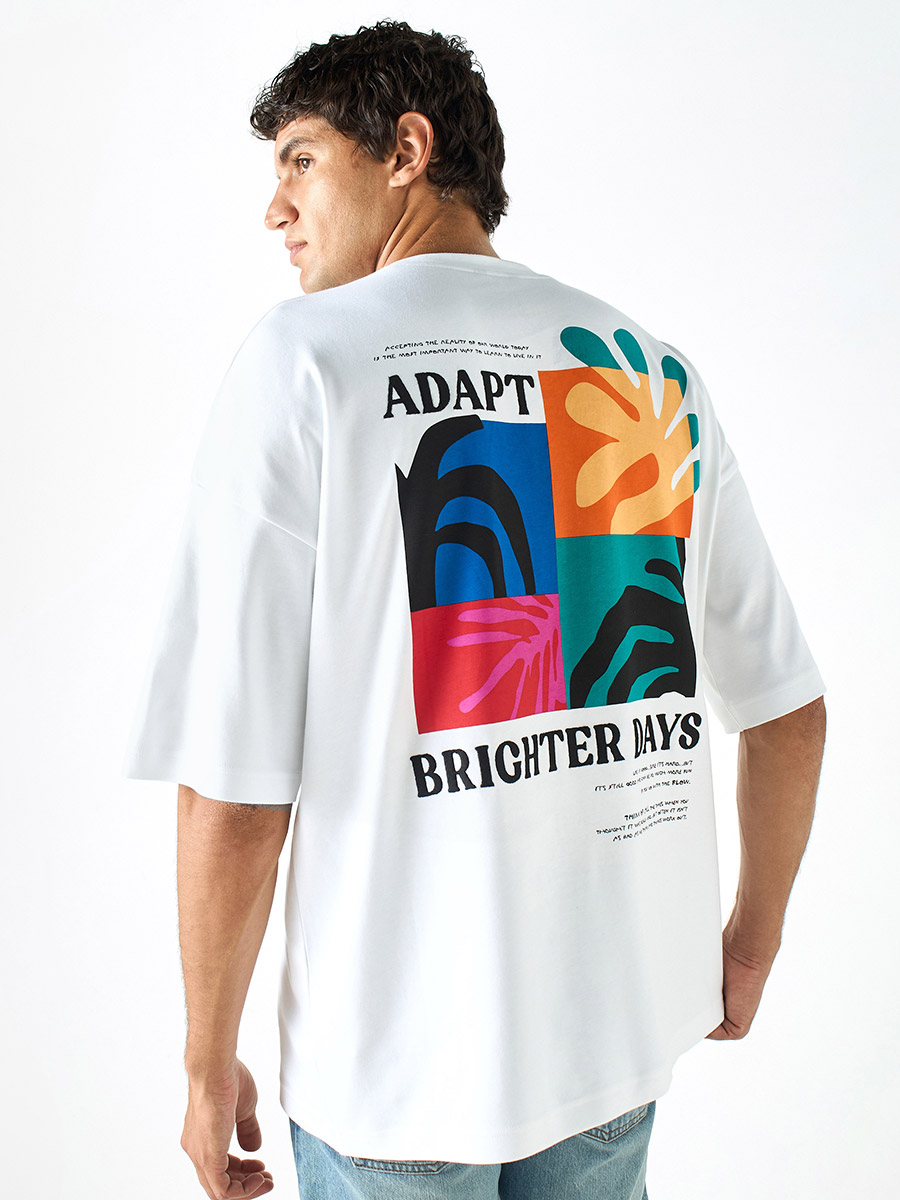 Tropical Print Crew Neck T-Shirt with Dropped Shoulder For Men at