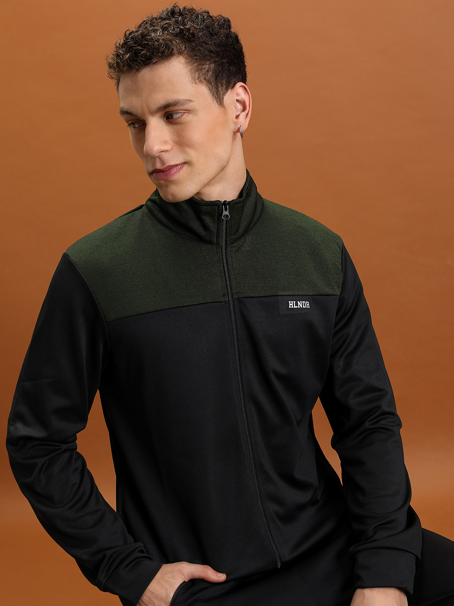 Color Block High Neck Zip Up Jacket For Men at Kuwait Styli