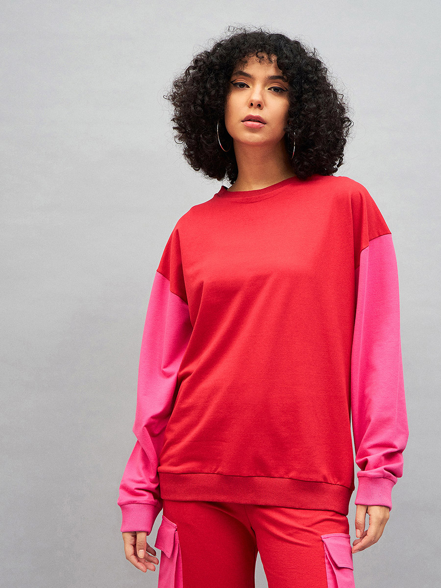 Buy Oversized Color Block Sweatshirt Red For Women Styli Kuwait