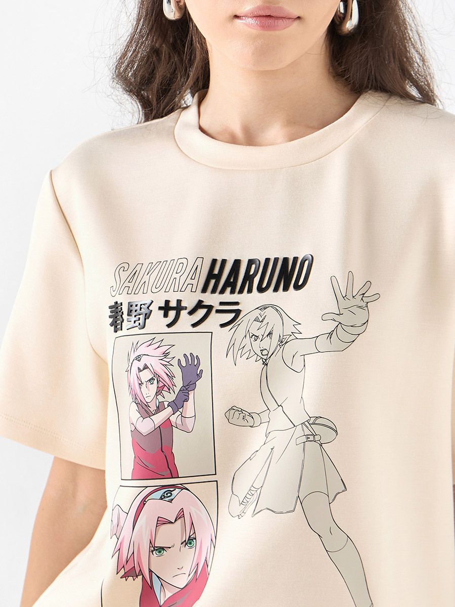 Buy Sakura Haruno Print Crew Neck T-Shirt with Short Sleeves