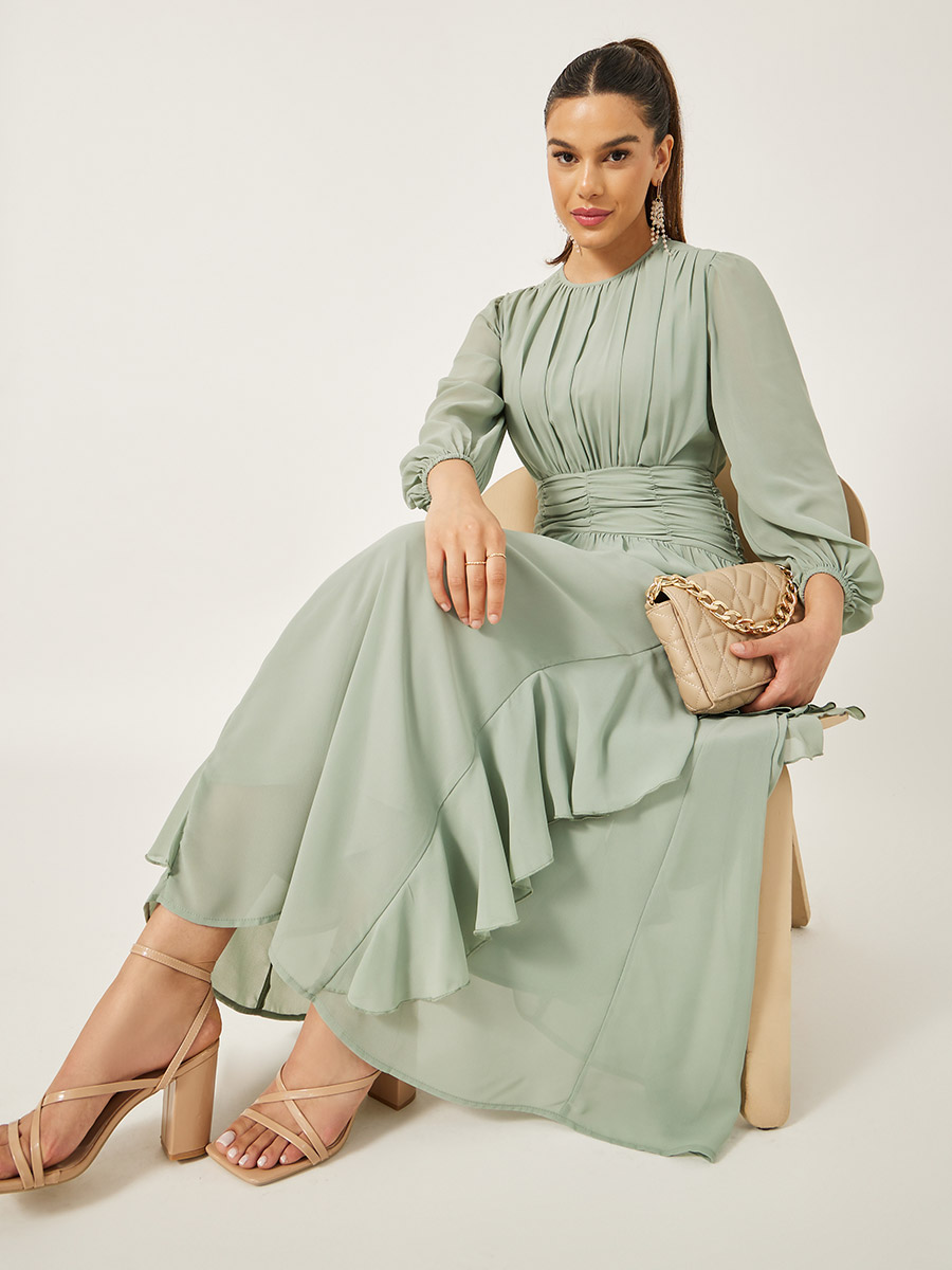 A Loves A Big Girls Striped Balloon Sleeve A-Line Midi Dress