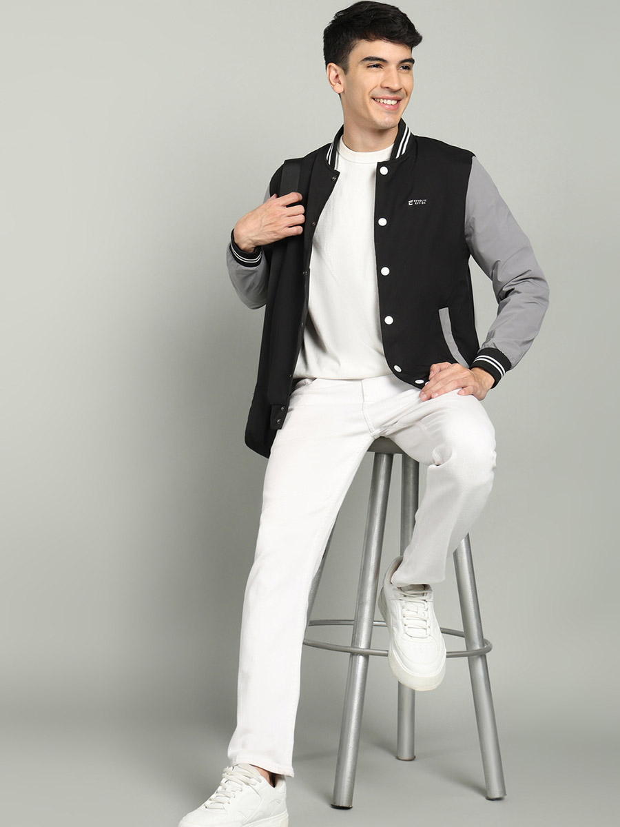 Varsity Jacket Highlander White Denim Jacket Color Block Buttoned