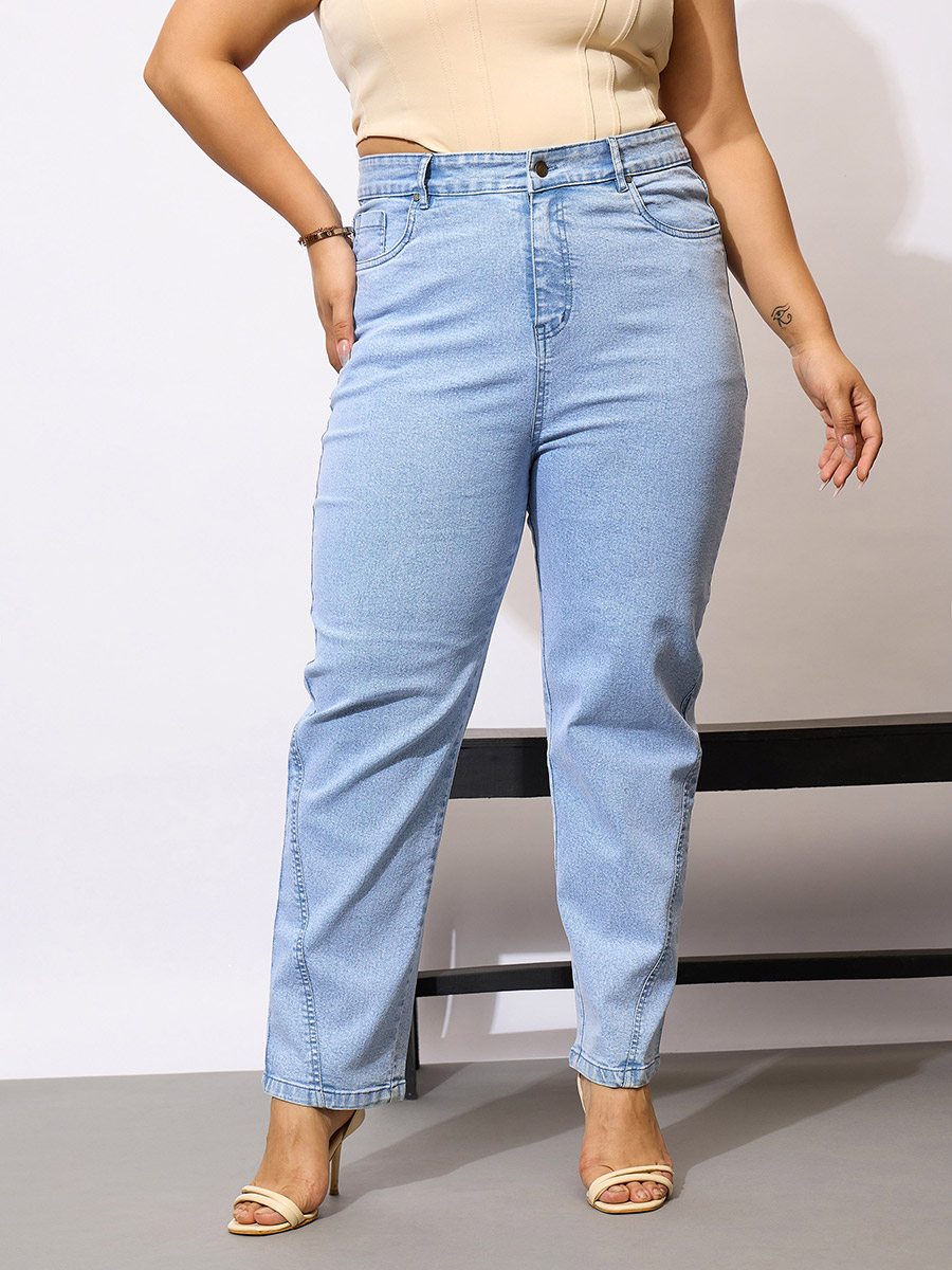Plus Size Acid Wash Mom Fit Jeans For Women at Qatar Styli