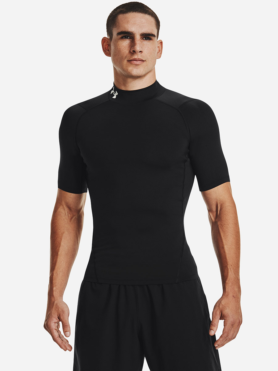 Short Sleeve Compression Mock Half Sleeve Black Mock Neck