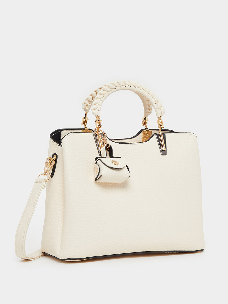 Braided Double Top Handle Handbag with Coin Pouch For Women at