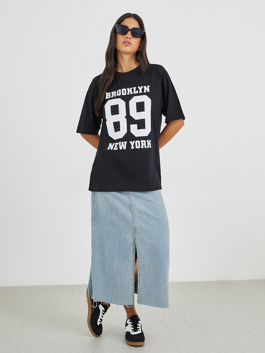 【MODERNIF】Authentic Lettering Short Sleeve Tee Brooklyn Buy Brooklyn 89 Slogan Print Short Sleeve Oversized T-Shirt