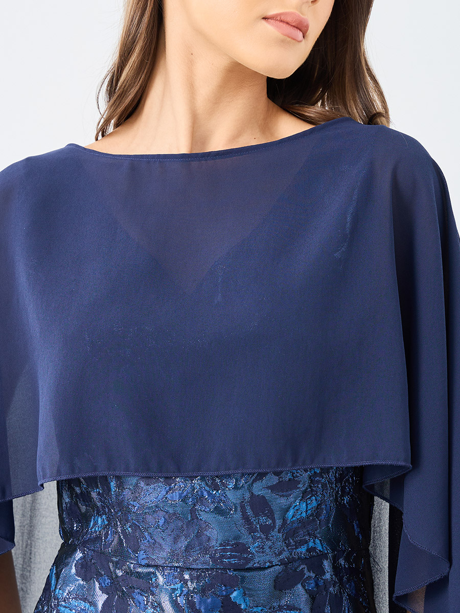 Buy Jacquard Chiffon Cape Sleeve Cape Maxi Dress Blue For Default ...