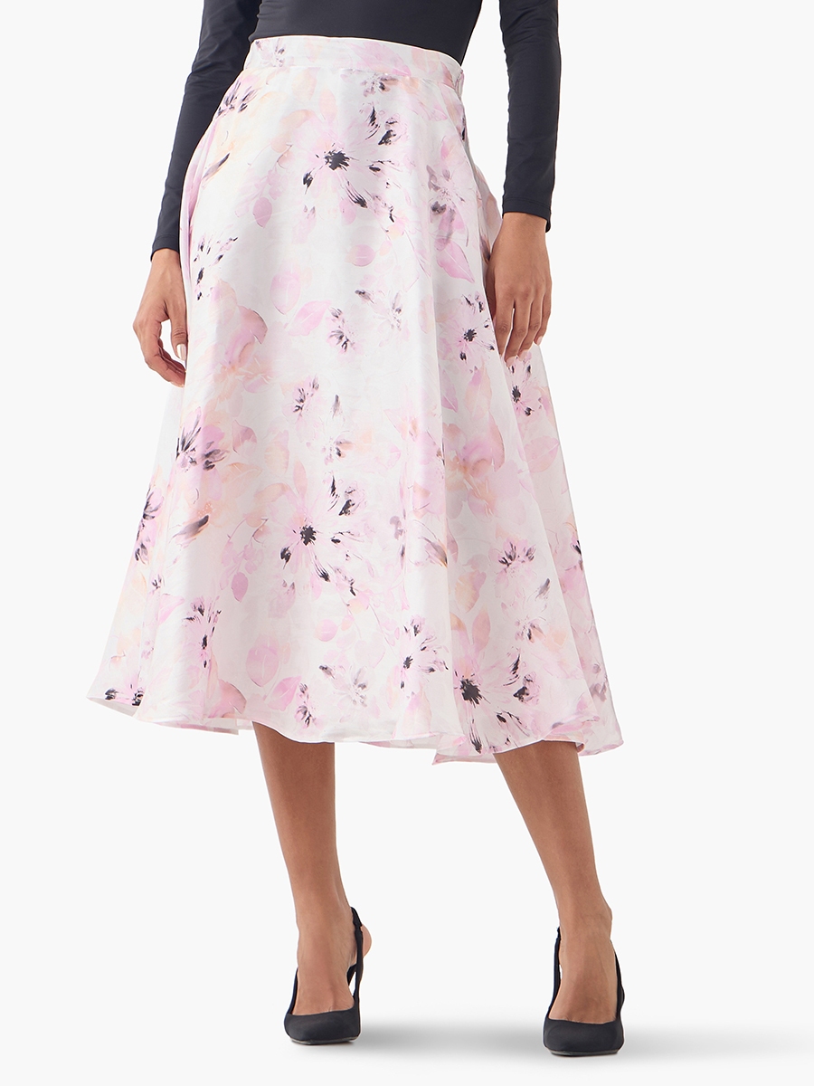 Iconic Floral Print Midi Skirt with Zip Closure For Default