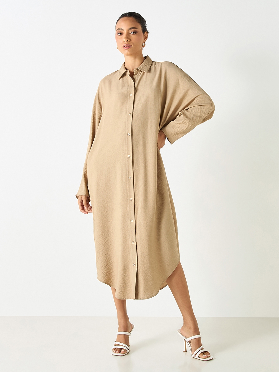 Pocket Detail Shirt Dress with Long Sleeves For Default Category