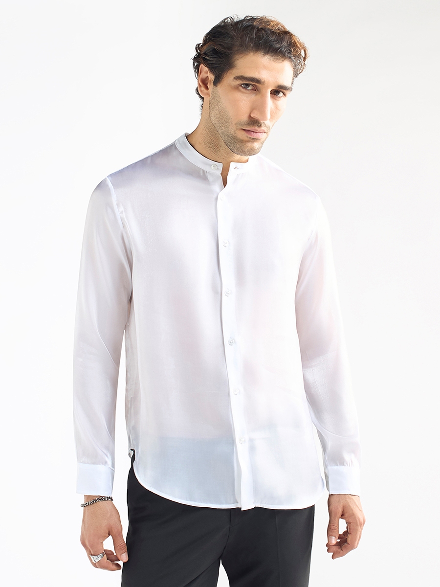 Regular Fit Mandarin Collar Shirt with Long Sleeves For Default - Main Image