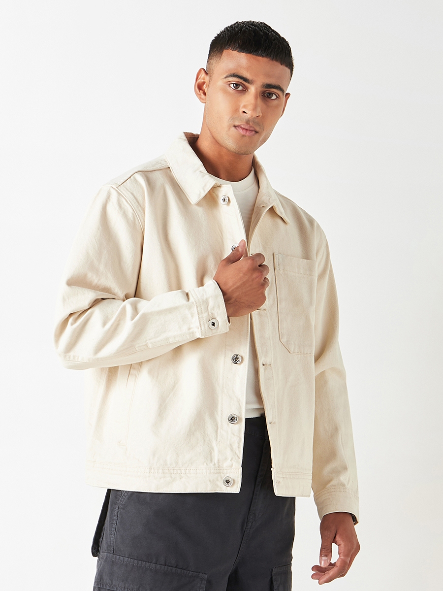 Lee Cooper Solid Denim Jacket with Long Sleeves and Pockets For