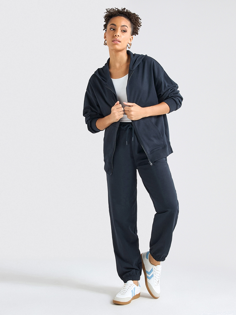 Kangaroo Pocket Detail Zip Through Hoodie and Joggers Set For