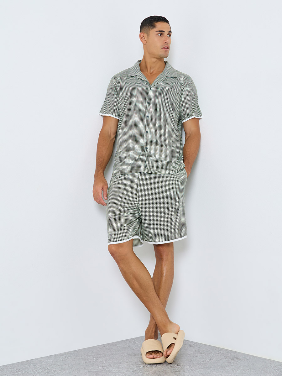 Men Green Checked Print Knit Shirt and Shorts Set For Men at UAE