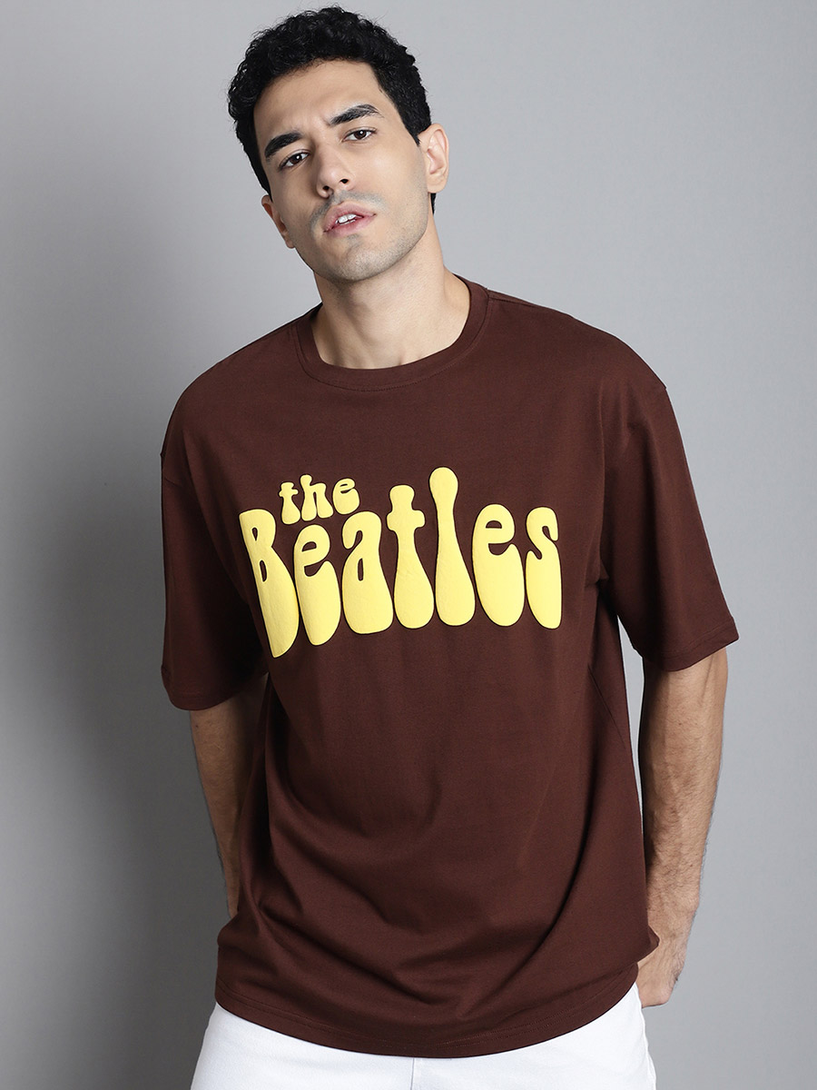 Men Brown Graphic Print Oversized T-Shirt For Men at UAE Styli