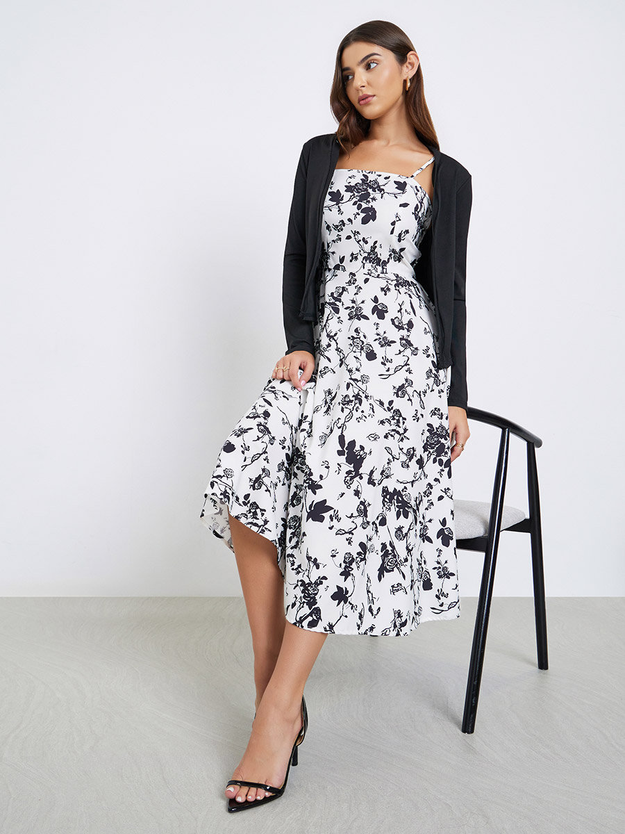 Floral Cami Midi Dress and Cardigan Co-ords For Women at Saudi Styli