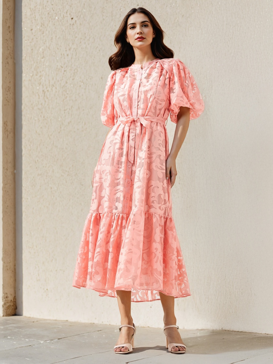 Lace Shirt Dress with Tie-Up Belt For Default Category at Kuwait