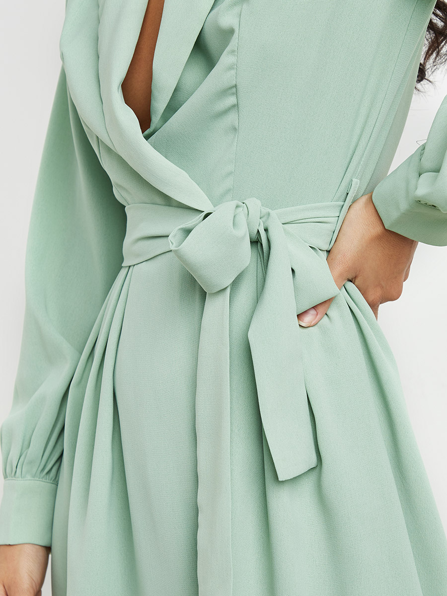 Plain Mini Blazer Dress with Waist Tie Up For Women at Kuwait Styli